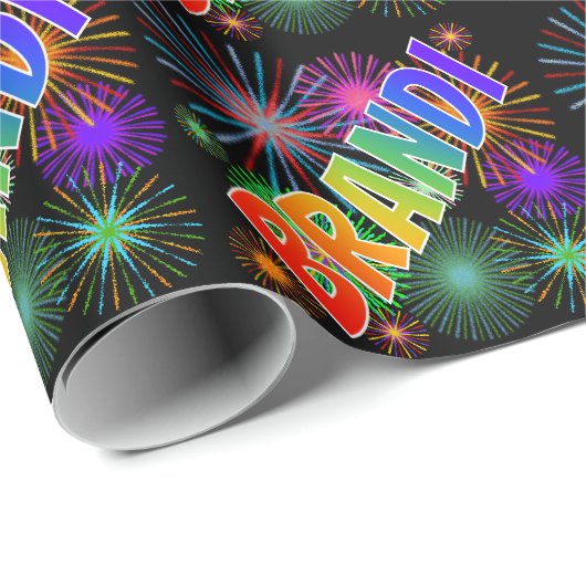 Rainbow First Name "BRANDI" + Fireworks Cadeaupapier (Rol Hoek)
