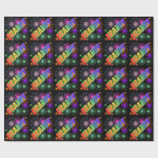 Rainbow First Name "BRANDY" + Fireworks Cadeaupapier (Vlak)