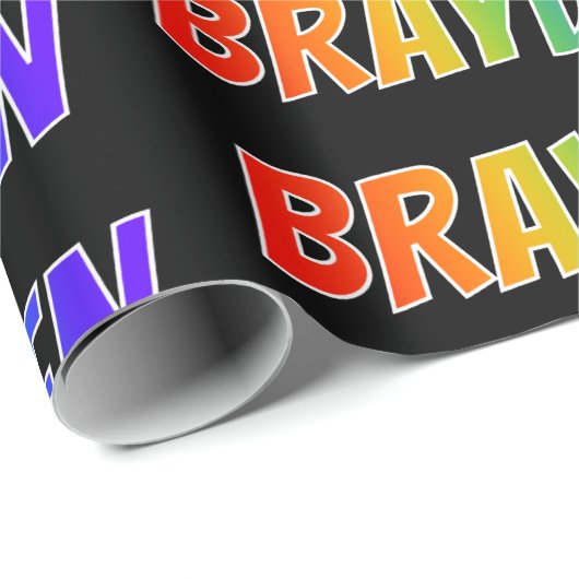 Rainbow First Name "BRAYDEN"; Fun & kleurrijk Cadeaupapier (Rol Hoek)