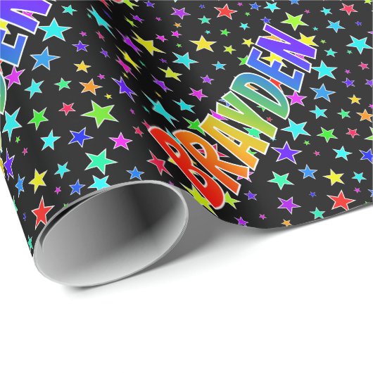 Rainbow First Name "BRAYDEN" + sterren Cadeaupapier (Rol Hoek)