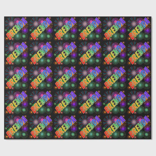 Rainbow First Name "BRENDA" + Fireworks Cadeaupapier (Vlak)