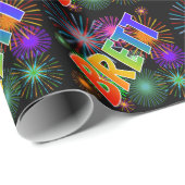Rainbow First Name "BRETT" + Fireworks Cadeaupapier (Rol Hoek)