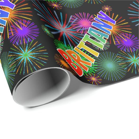 Rainbow First Name "BRITTANY" + Fireworks Cadeaupapier (Rol Hoek)