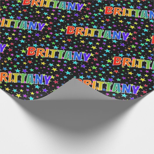 Rainbow First Name "BRITTANY" + sterren Cadeaupapier (Hoek)