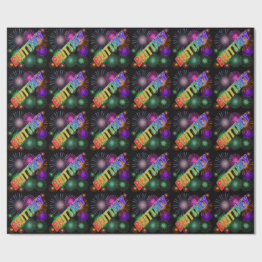 Rainbow First Name "BRITTNEY" + Fireworks Cadeaupapier (Vlak)