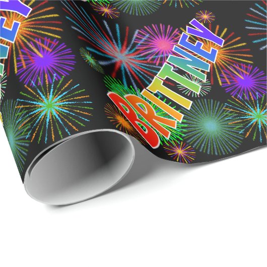 Rainbow First Name "BRITTNEY" + Fireworks Cadeaupapier (Rol Hoek)