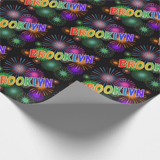 Rainbow First Name "BROOKLYN" + Fireworks Cadeaupapier (Hoek)