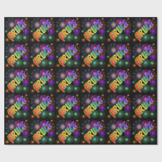 Rainbow First Name "BRUCE" + Fireworks Cadeaupapier (Vlak)