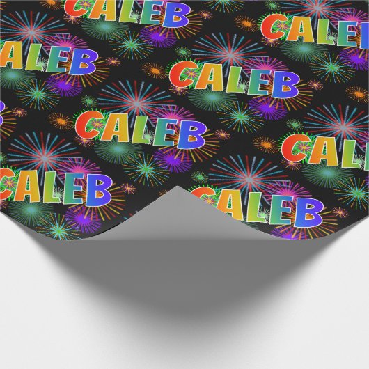 Rainbow First Name "CALEB" + Fireworks Cadeaupapier (Hoek)