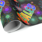 Rainbow First Name "CALEB" + Fireworks Cadeaupapier (Rol Hoek)