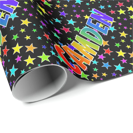 Rainbow First Name "CAMDEN" + sterren Cadeaupapier (Rol Hoek)