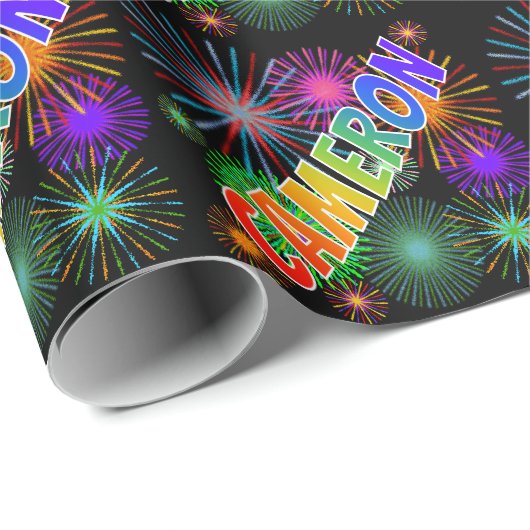 Rainbow First Name "CAMERON" + Fireworks Cadeaupapier (Rol Hoek)