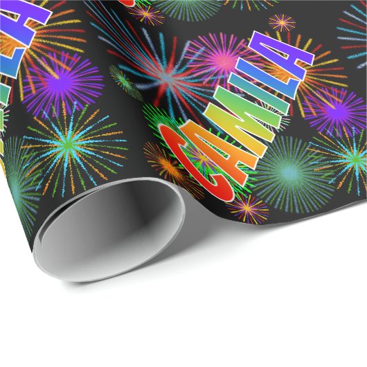 Rainbow First Name "CAMILA" + Fireworks Cadeaupapier (Rol Hoek)