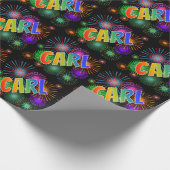 Rainbow First Name "CARL" + Fireworks Cadeaupapier (Hoek)