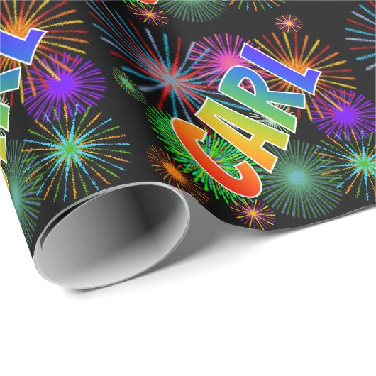 Rainbow First Name "CARL" + Fireworks Cadeaupapier (Rol Hoek)