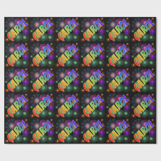 Rainbow First Name "CAROL" + Fireworks Cadeaupapier (Vlak)