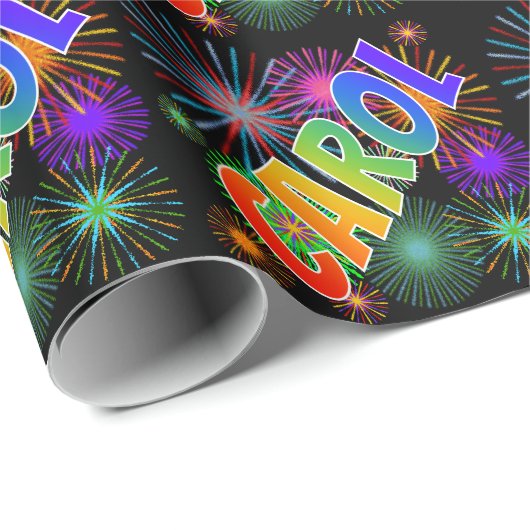 Rainbow First Name "CAROL" + Fireworks Cadeaupapier (Rol Hoek)