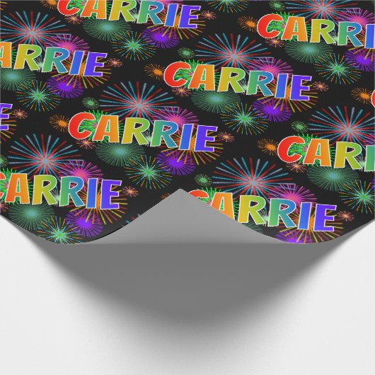 Rainbow First Name "CARRIE" + Fireworks Cadeaupapier (Hoek)