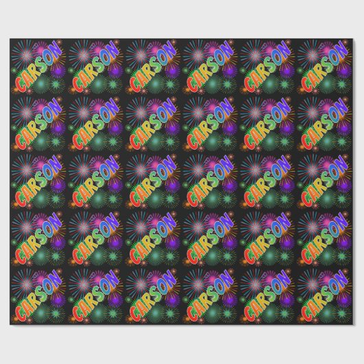 Rainbow First Name "CARSON" + Fireworks Cadeaupapier (Vlak)