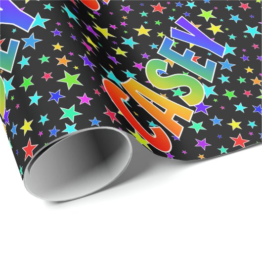 Rainbow First Name "CASEY" + sterren Cadeaupapier (Rol Hoek)