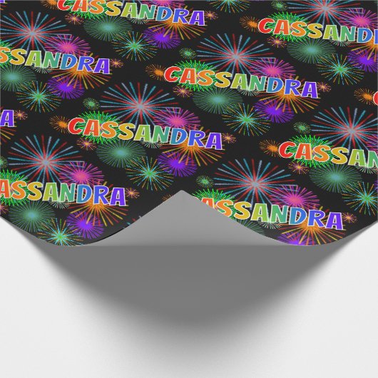 Rainbow First Name "CASSANDRA" + Fireworks Cadeaupapier (Hoek)