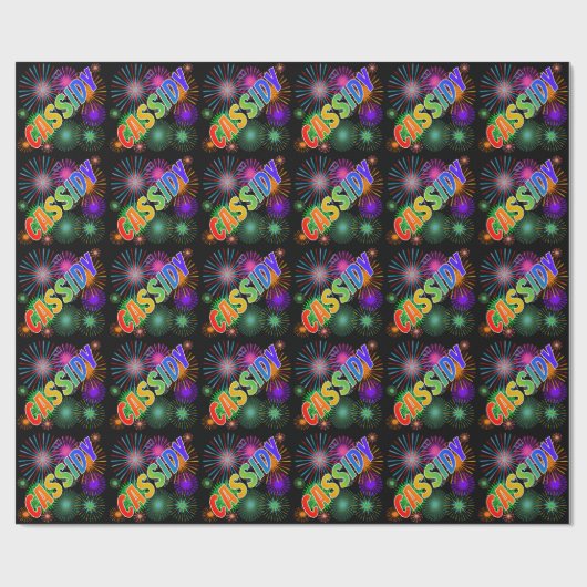 Rainbow First Name "CASSIDY" + Fireworks Cadeaupapier (Vlak)