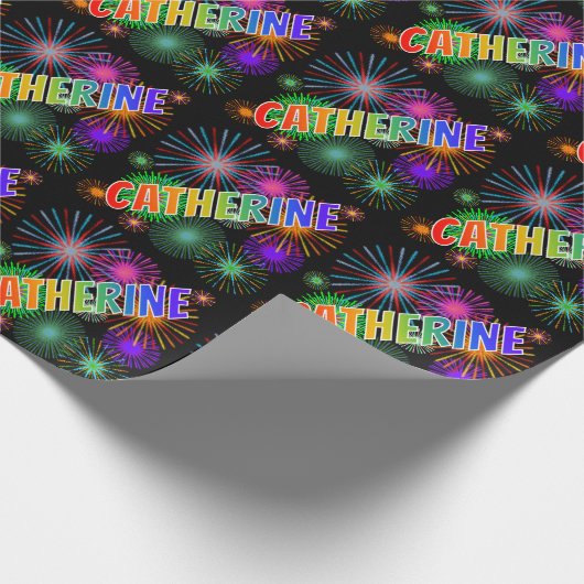 Rainbow First Name "CATHERINE" + Fireworks Cadeaupapier (Hoek)