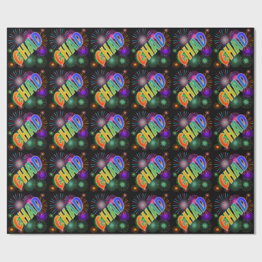 Rainbow First Name "CHAD" + Fireworks Cadeaupapier (Vlak)