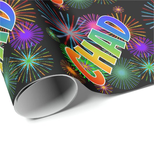 Rainbow First Name "CHAD" + Fireworks Cadeaupapier (Rol Hoek)