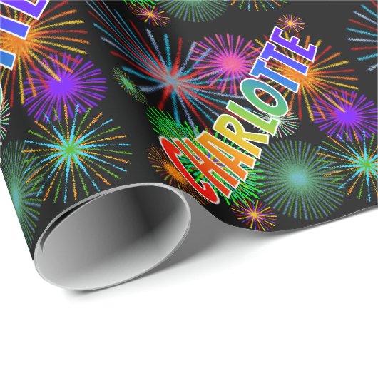 Rainbow First Name "CHARLOTTE" + Fireworks Cadeaupapier (Rol Hoek)