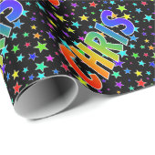 Rainbow First Name "CHRIS" + sterren Cadeaupapier (Rol Hoek)