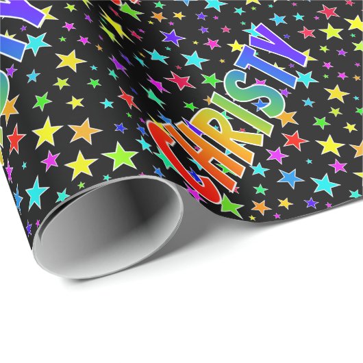 Rainbow First Name "CHRISTY" + sterren Cadeaupapier (Rol Hoek)