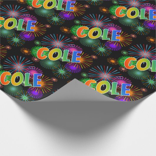 Rainbow First Name "COLE" + Fireworks Cadeaupapier (Hoek)