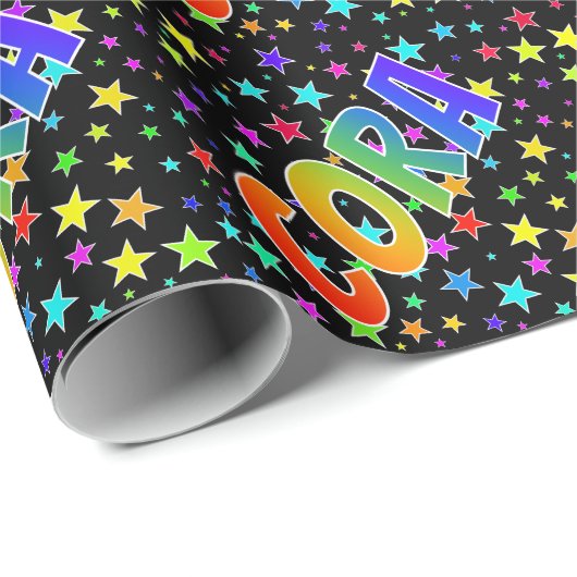 Rainbow First Name "CORA" + Stars Cadeaupapier (Rol Hoek)