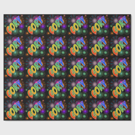 Rainbow First Name "CORY" + Fireworks Cadeaupapier (Vlak)