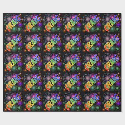 Rainbow First Name "CRAIG" + Fireworks Cadeaupapier (Vlak)