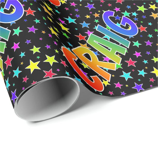 Rainbow First Name "CRAIG" + sterren Cadeaupapier (Rol Hoek)
