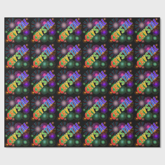 Rainbow First Name "CRYSTAL" + Fireworks Cadeaupapier (Vlak)
