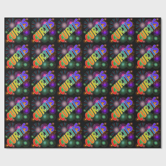 Rainbow First Name "CURTIS" + Fireworks Cadeaupapier (Vlak)