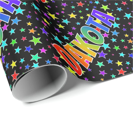 Rainbow First Name "DAKOTA" + Sterren Cadeaupapier (Rol Hoek)