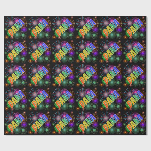 Rainbow First Name "DANA" + Fireworks Cadeaupapier (Vlak)