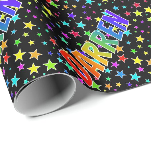 Rainbow First Name "DARREN" + sterren Cadeaupapier (Rol Hoek)