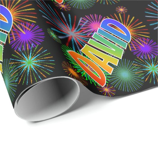 Rainbow First Name "DAVID" + Fireworks Cadeaupapier (Rol Hoek)