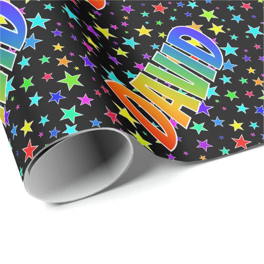 Rainbow First Name "DAVID" + sterren Cadeaupapier (Rol Hoek)