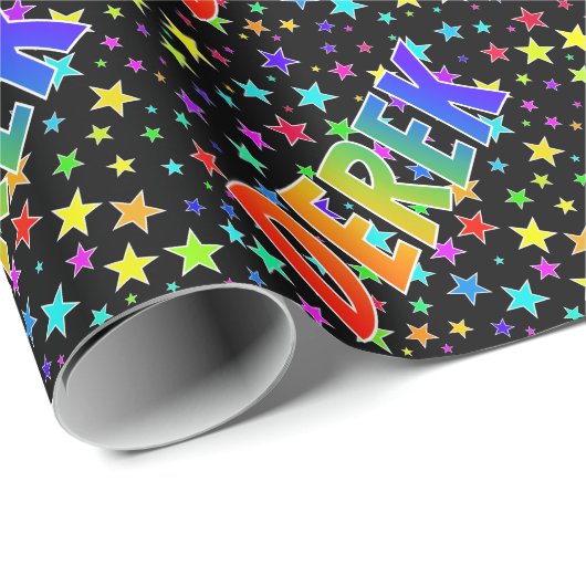Rainbow First Name "DEREK" + sterren Cadeaupapier (Rol Hoek)