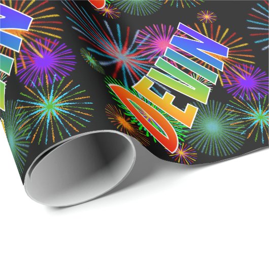 Rainbow First Name "DEVIN" + Fireworks Cadeaupapier (Rol Hoek)