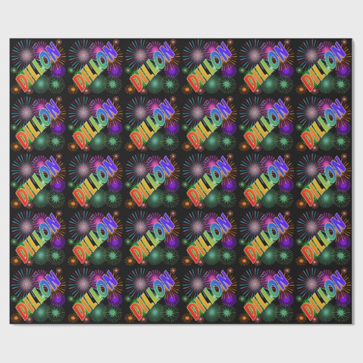 Rainbow First Name "DILLON" + Fireworks Cadeaupapier (Vlak)
