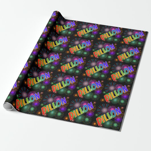 Rainbow First Name "DILLON" + Fireworks Cadeaupapier (Uitgerold)