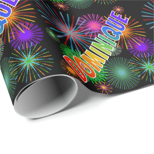 Rainbow First Name "DOMINIQUE" + Fireworks Cadeaupapier (Rol Hoek)