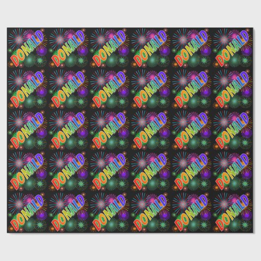 Rainbow First Name "DONALD" + Fireworks Cadeaupapier (Vlak)